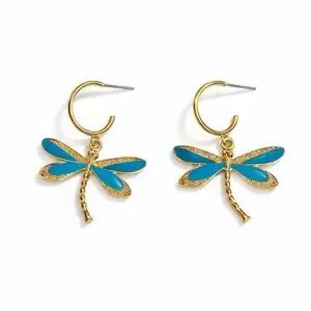 ?? Gold and Blue Dragonfly Earrings
